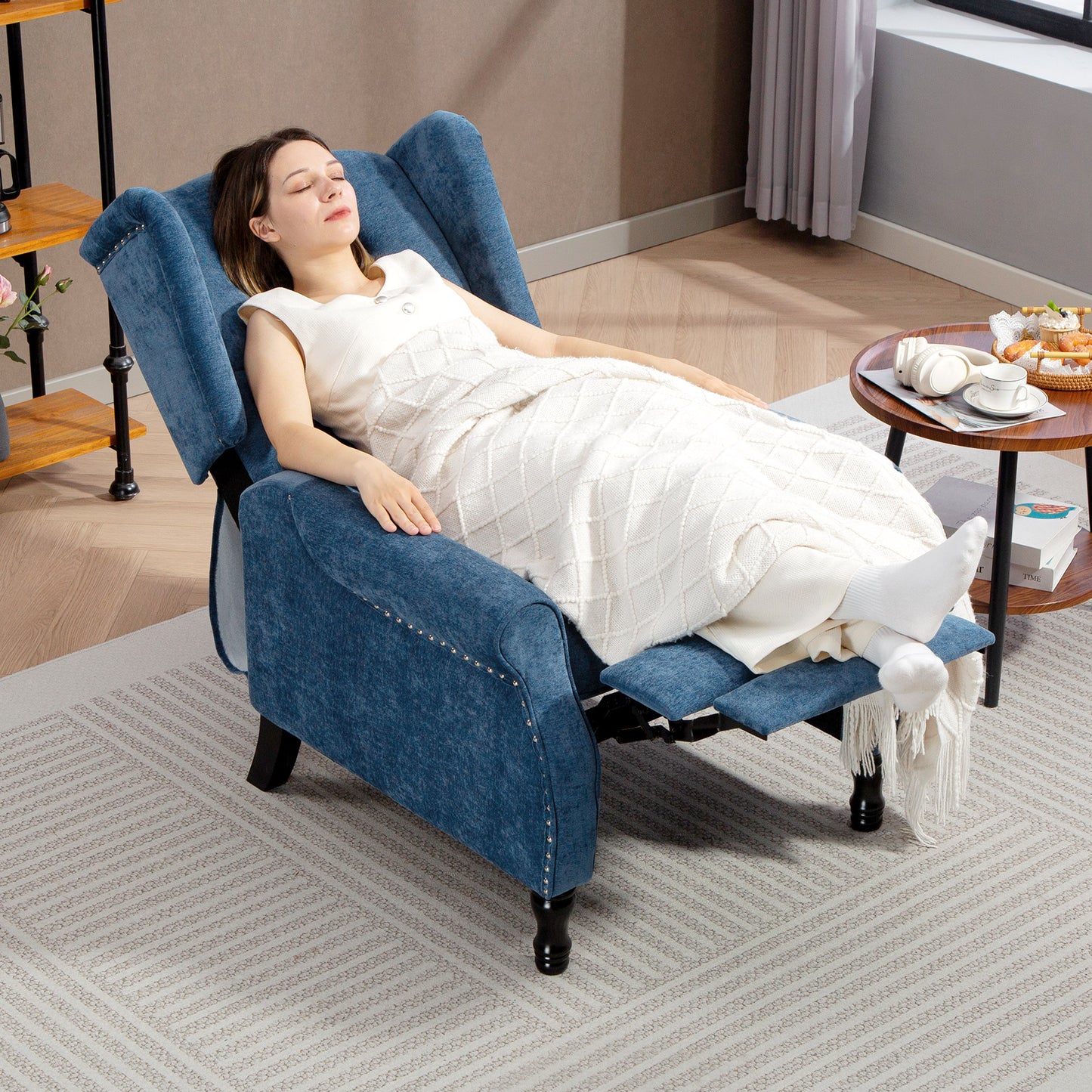 Manual Reclining Armchair Recliner with Footrest Royal Blue