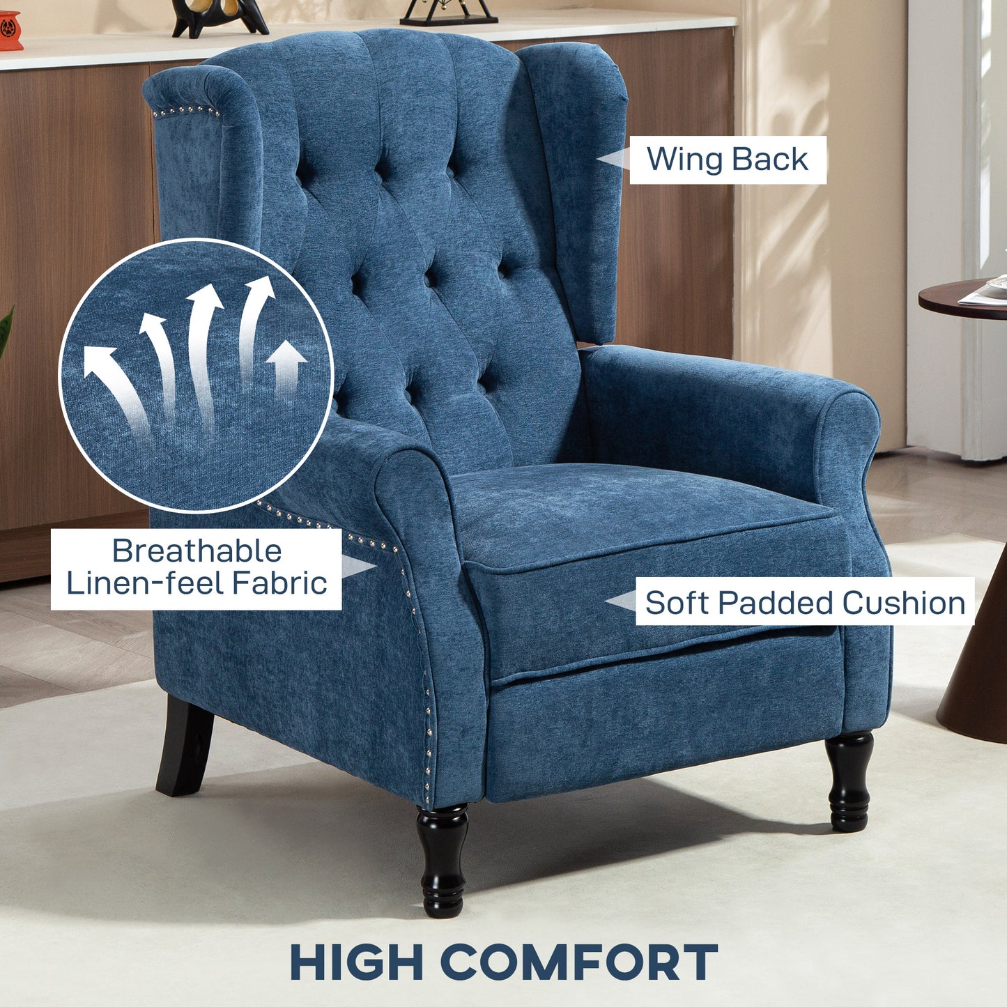 Manual Reclining Armchair Recliner with Footrest Royal Blue