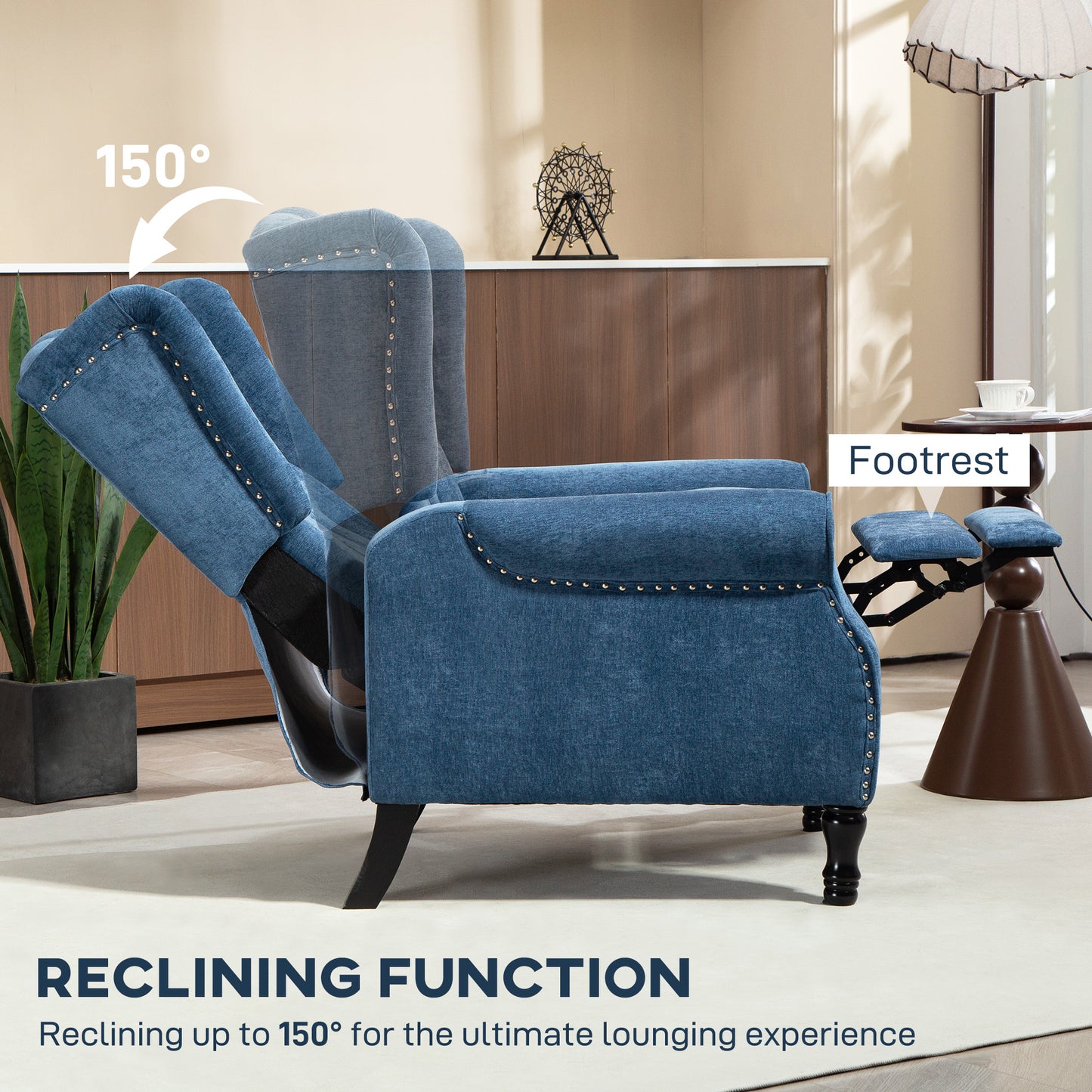 Manual Reclining Armchair Recliner with Footrest Royal Blue