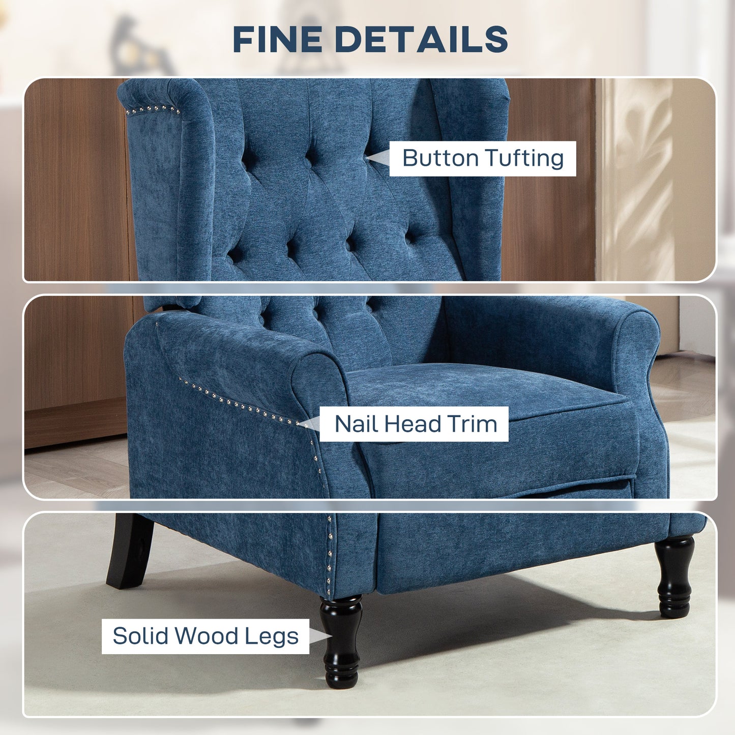 Manual Reclining Armchair Recliner with Footrest Royal Blue