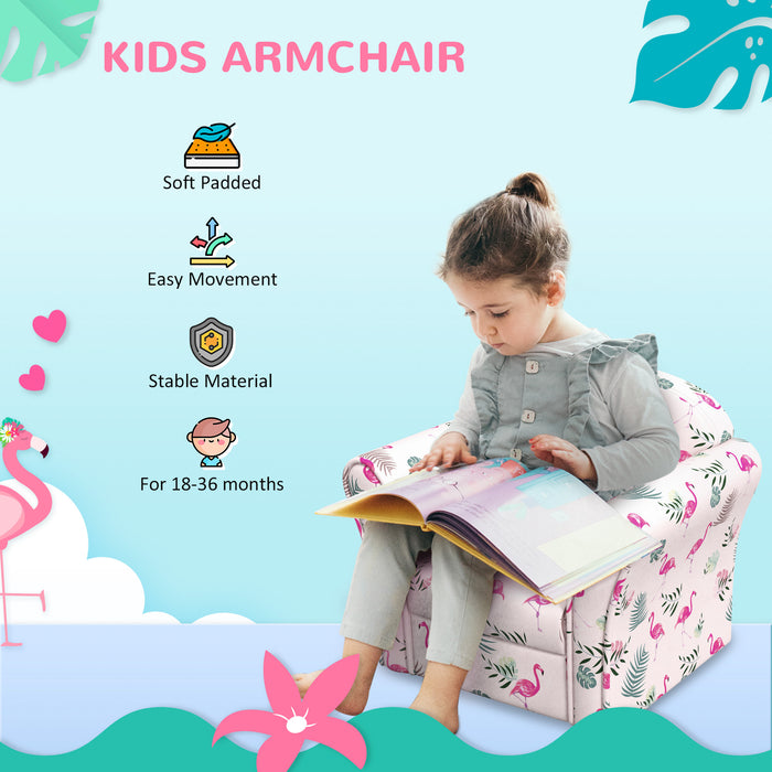 Kids Sofa Chair with Flamingo Design for Bedroom, Playroom, Pink