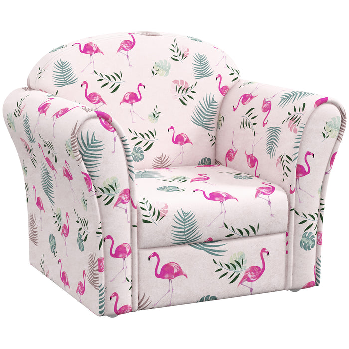 Kids Sofa Chair with Flamingo Design for Bedroom, Playroom, Pink