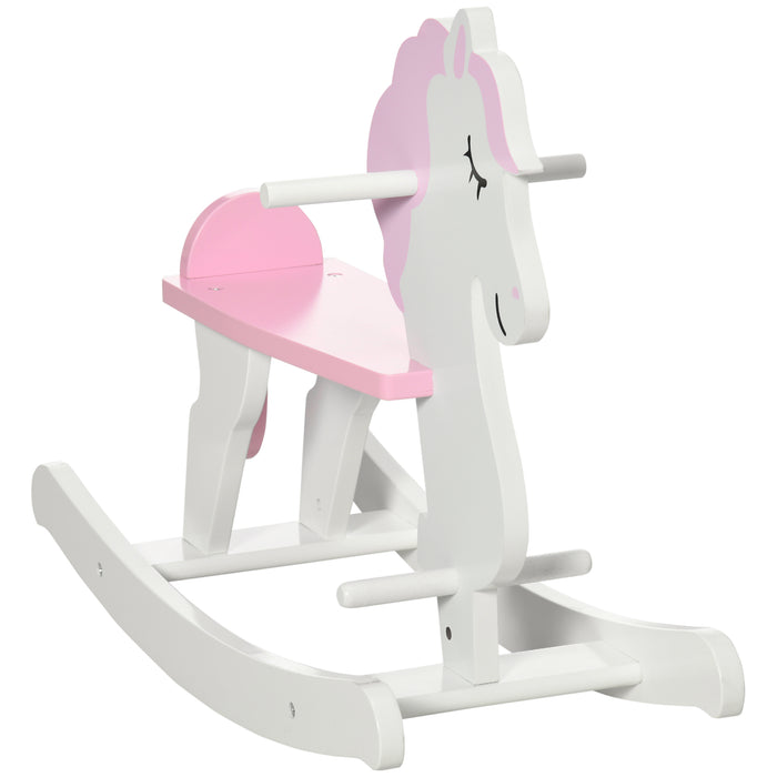 Kids Wooden Rocking Horse, Ride On Toy w/ Handlebar, Foot Pedal, Traditional Rocker Furniture for 1-3 Years, Pink