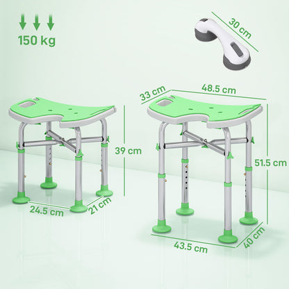 Aluminium Shower Stool for Elderly Disabled Non-Slip Bath Stool Green