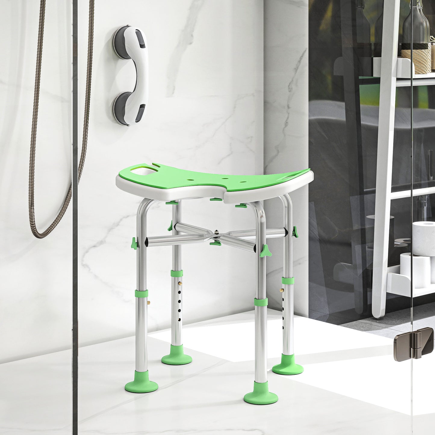 Aluminium Shower Stool for Elderly Disabled Non-Slip Bath Stool Green