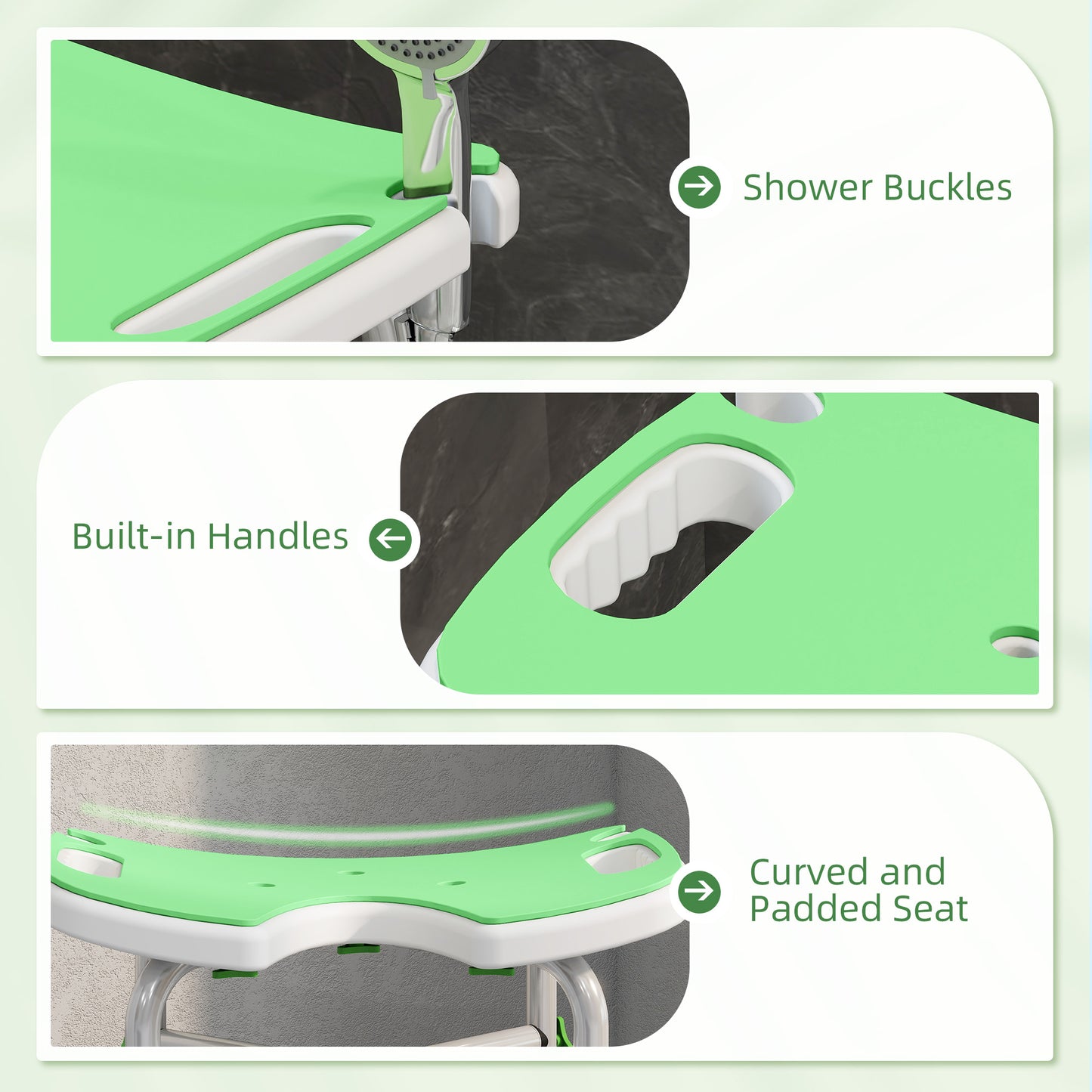 Aluminium Shower Stool for Elderly Disabled Non-Slip Bath Stool Green
