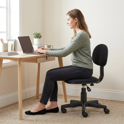 Armless Office Chair with Adjustable Height, 360 Swivel Wheels, Black