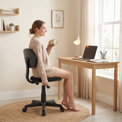 Armless Office Chair with Adjustable Height, 360 Swivel Wheels, Black