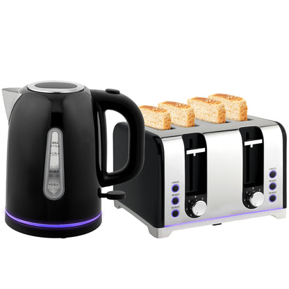 4 Slice Wide Slot Toaster and 1.7L Rapid Boil Kettle Set, Black