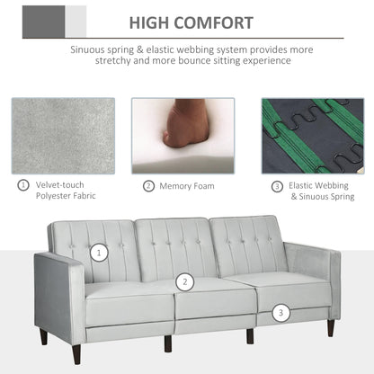 L Shape Sofa Bed Set with 3-Seater Sofa and Footstool, Corner Sofa Bed with Ottoman, Grey