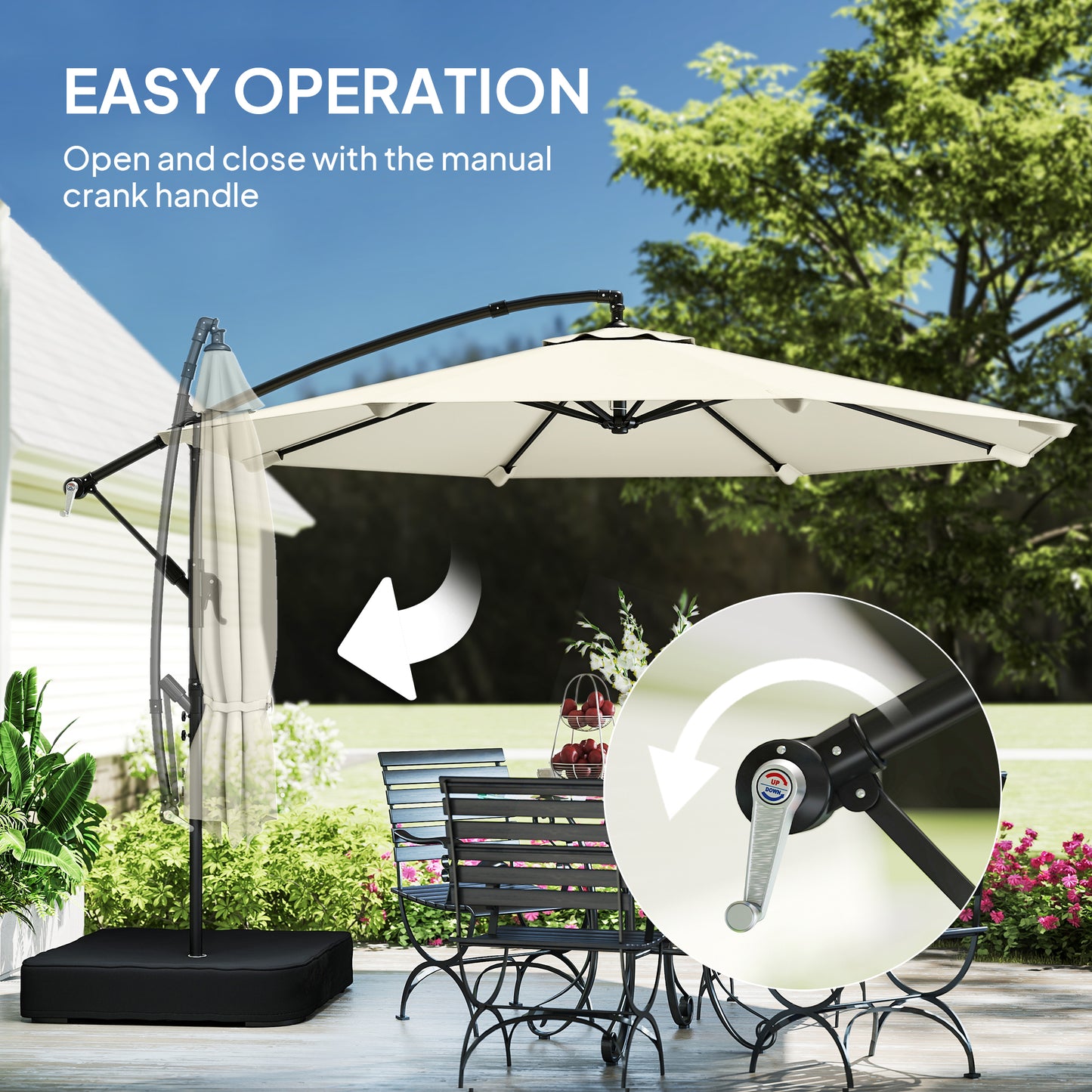 3 m Garden Cantilever Parasol with Sandbag, 360 Degree Rotation