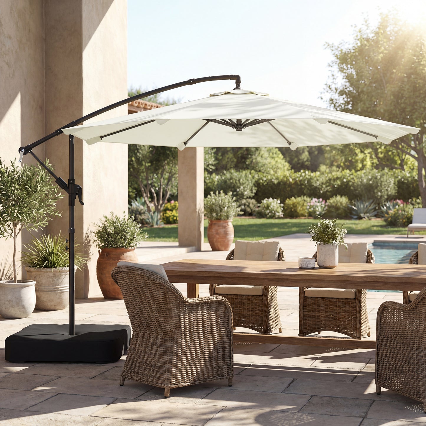 3 m Garden Cantilever Parasol with Sandbag, 360 Degree Rotation