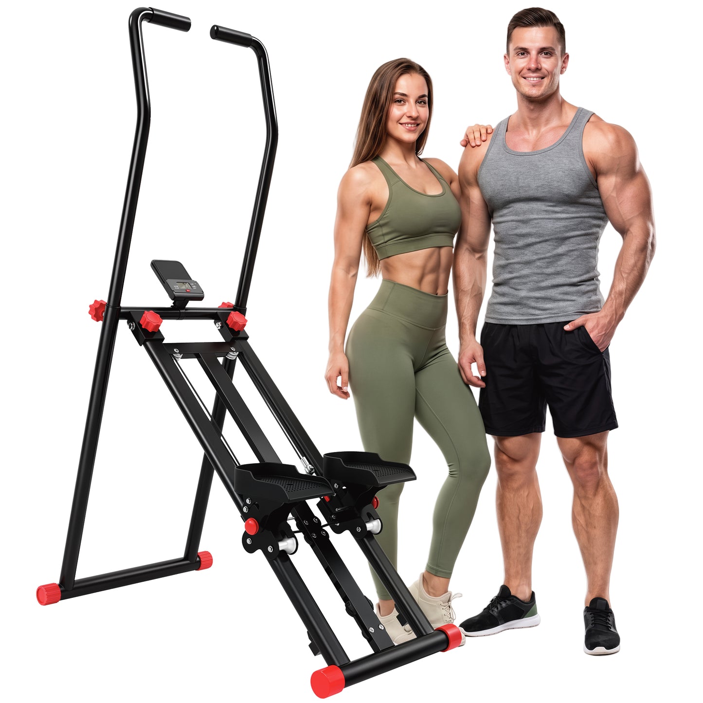 Stair Stepper for Home Gym with 3 Resistances, Foldable Vertical Stair Climber Workout Machine with Adjustable Handlebar, LCD Monitor, Phone Holder for Full Body Exercise, Max Load 150 kg