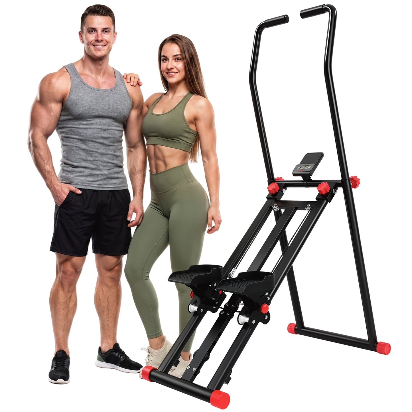 Stair Stepper for Home Gym with 3 Resistances, Foldable Vertical Stair Climber Workout Machine with Adjustable Handlebar, LCD Monitor, Phone Holder for Full Body Exercise, Max Load 150 kg