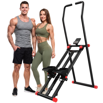 Stair Stepper for Home Gym with 3 Resistances, Foldable Vertical Stair Climber Workout Machine with Adjustable Handlebar, LCD Monitor, Phone Holder for Full Body Exercise, Max Load 150 kg