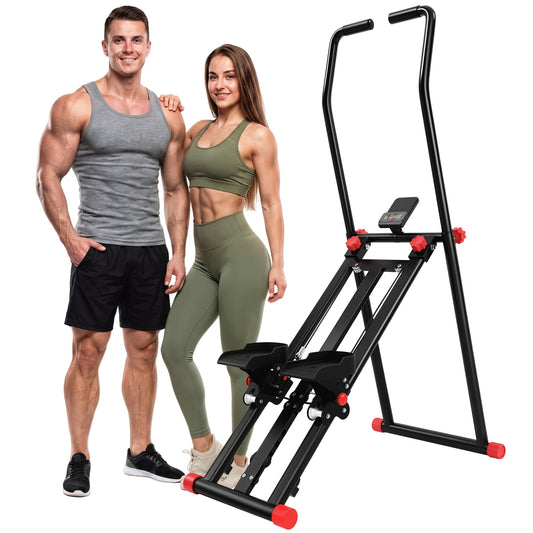 Stair Stepper for Home Gym with 3 Resistances, Foldable Vertical Stair Climber Workout Machine with Adjustable Handlebar, LCD Monitor, Phone Holder for Full Body Exercise, Max Load 150 kg