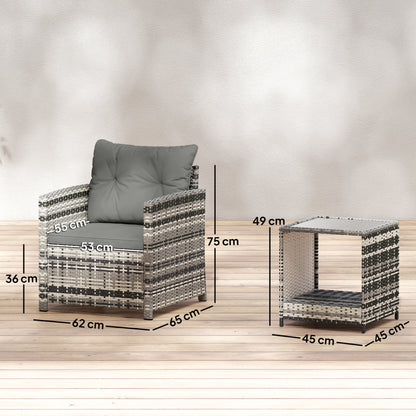 Rattan Garden Furniture Bistro Set with Cushion, Mixed Grey