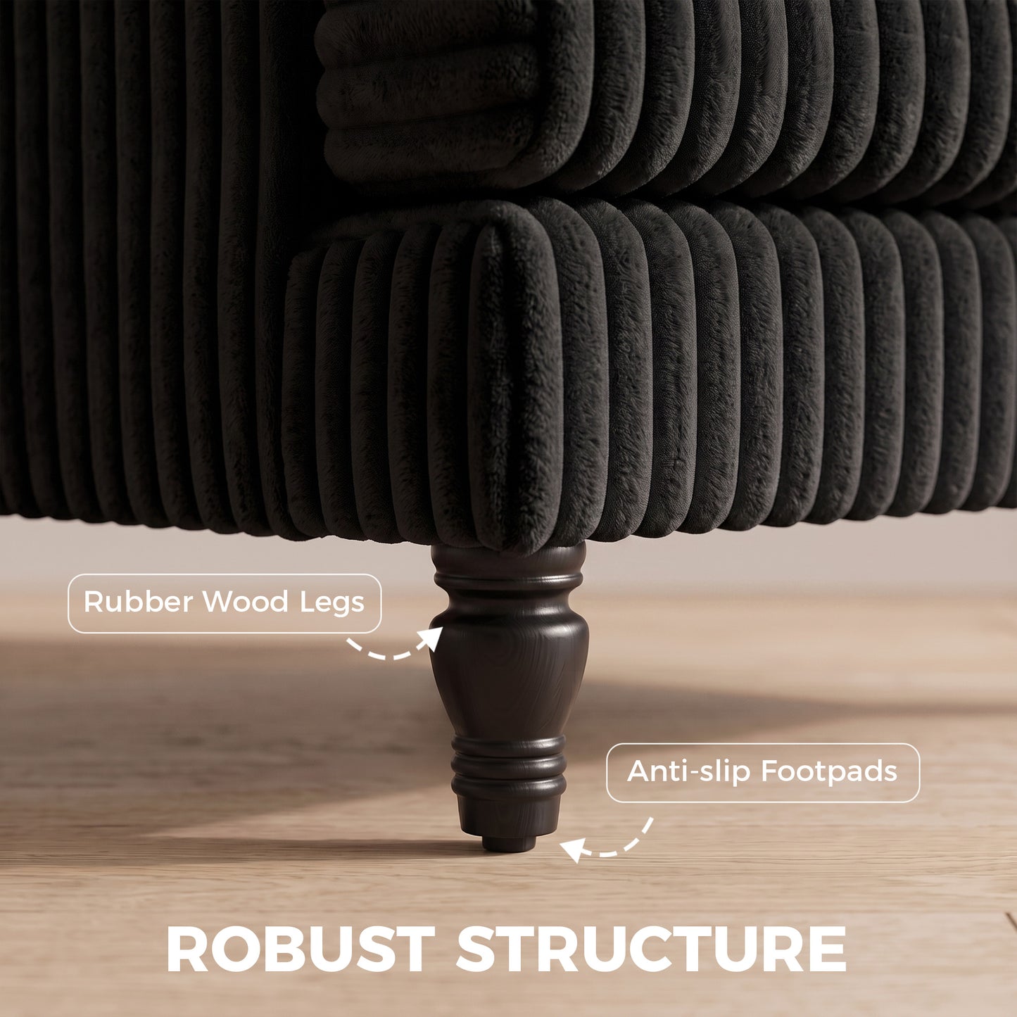 Corduroy Single Sofa Armchair with Stripes, Black