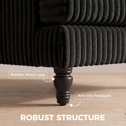 Corduroy Single Sofa Armchair with Stripes, Black