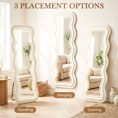 Full Length Mirror, 160 x 60 cm Velvet Wall Standing Mirror, Cream