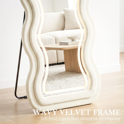 Full Length Mirror, 160 x 60 cm Velvet Wall Standing Mirror, Cream