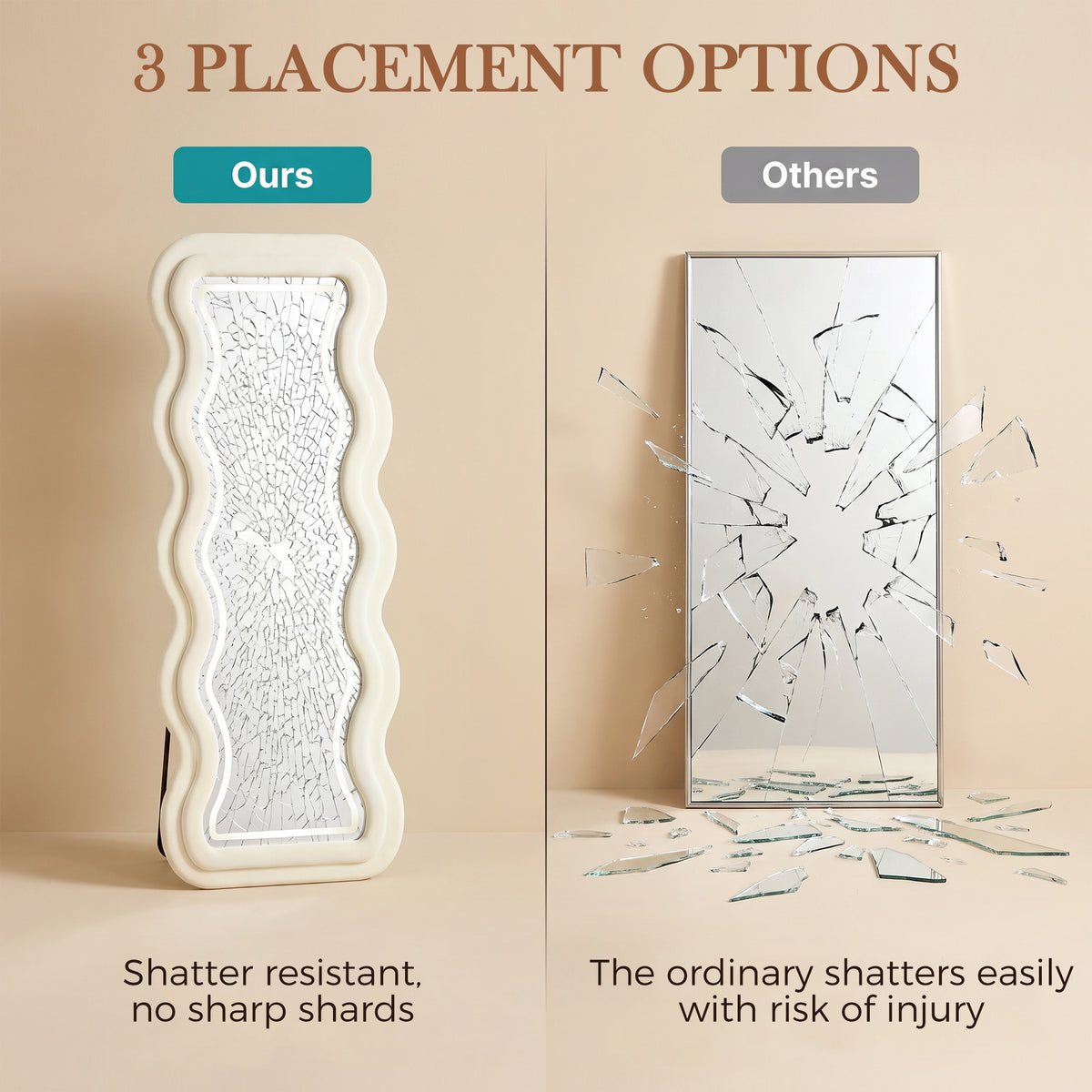Full Length Mirror, 160 x 60 cm Velvet Wall Standing Mirror, Cream