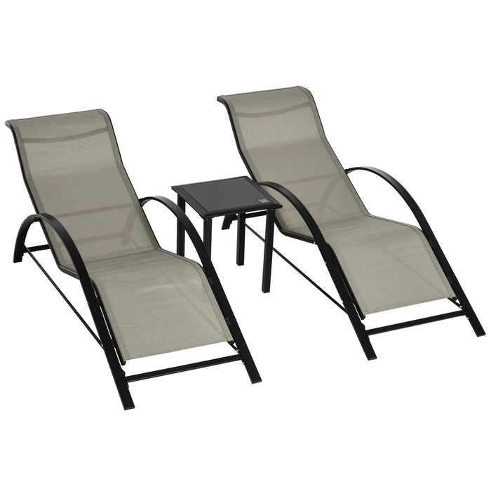 3 Pieces Lounge Chair Set Garden Outdoor Recliner Sunbathing Chair with Table, Grey