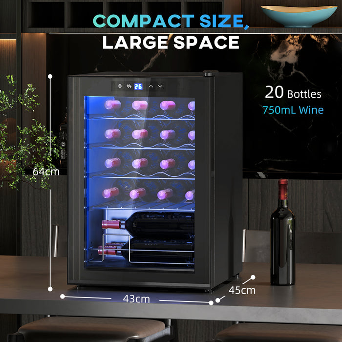 Freestanding Wine Cooler Fridge with Glass Door, 20 Bottle, LED Light