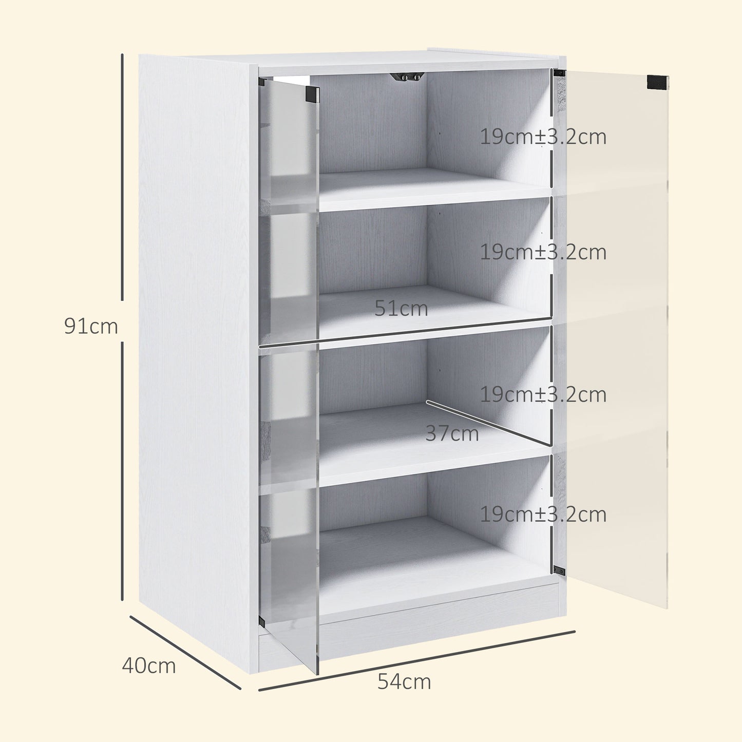 4-Tier Hi-Fi Stand with Adjustable Shelves, White Wood-Effect