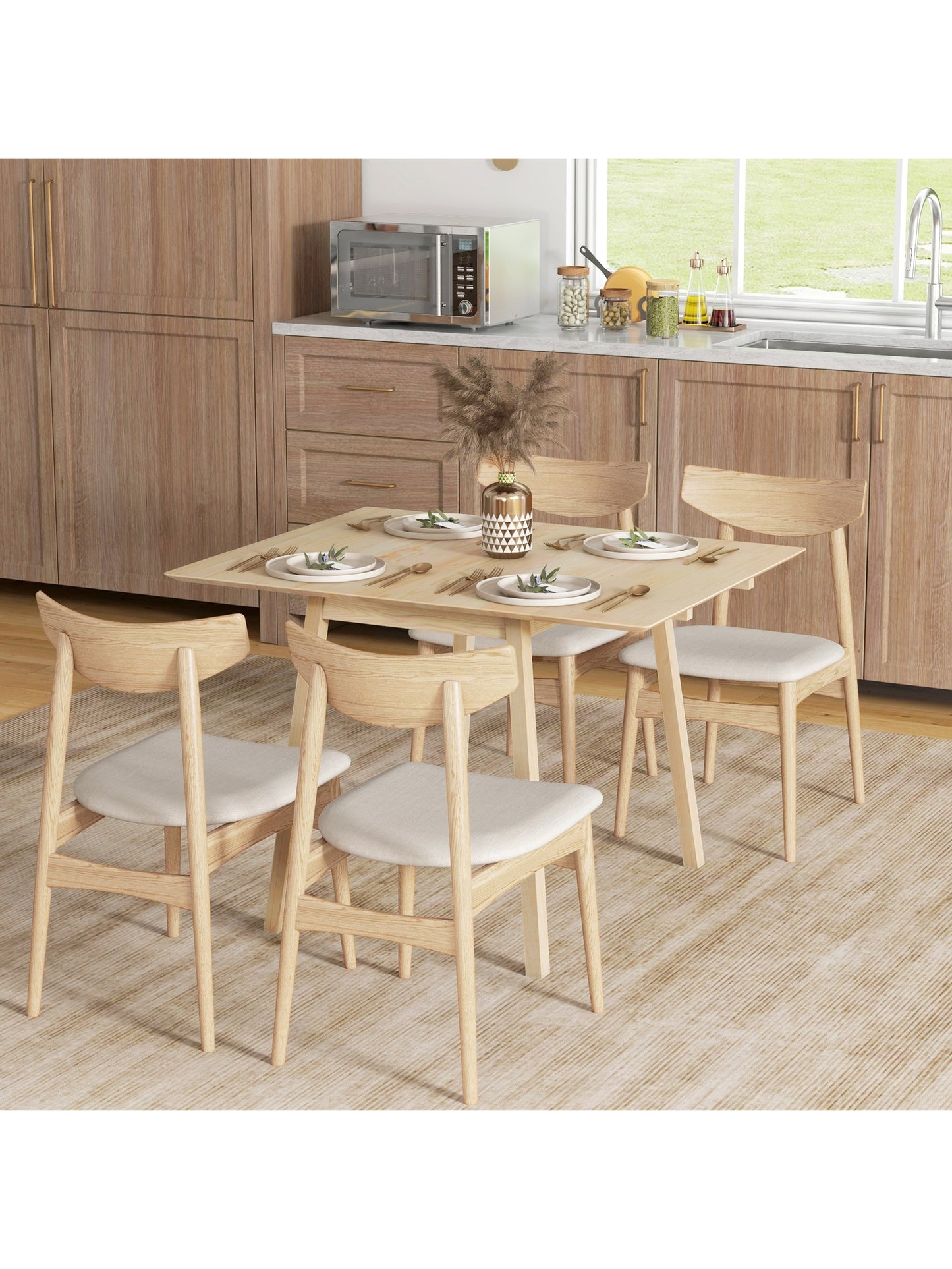 Extendable Kitchen Table for 2-4, Folding Drop Leaf Dining Table, Natural