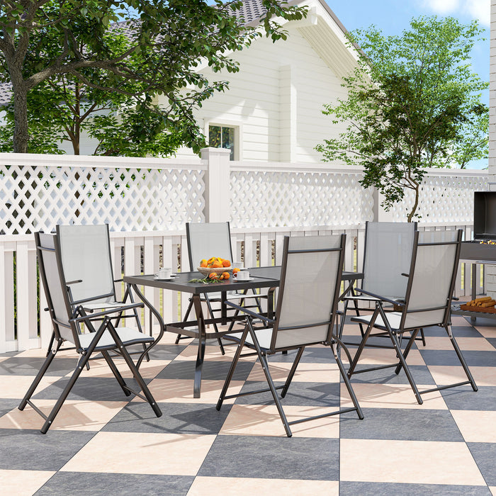 7 PCs Garden Dining Set, Folding Chairs and Metal Top Table, Grey