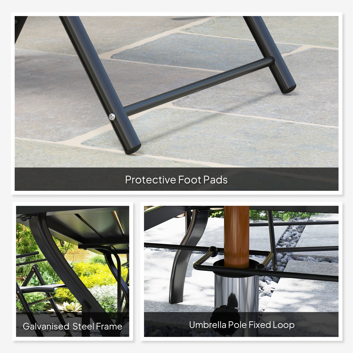 7 PCs Garden Dining Set, Folding Chairs and Metal Top Table, Grey