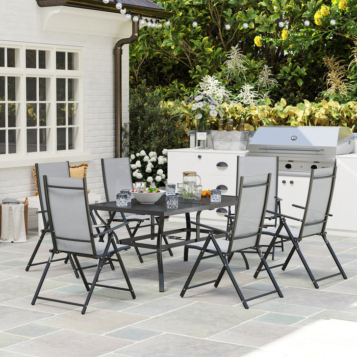 7 PCs Garden Dining Set, Folding Chairs and Metal Top Table, Grey