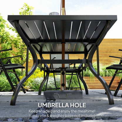 7 PCs Garden Dining Set, Folding Chairs and Metal Top Table, Grey