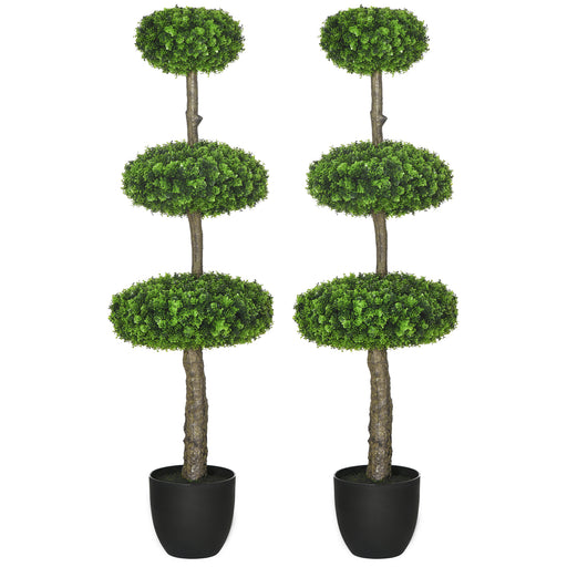 Set of 2 Artificial Plants Boxwood Ball Topiary Trees 110cm Decorative Faux Plants in Pot for Home Indoor Outdoor Green