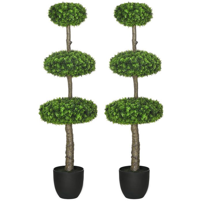 Set of 2 Artificial Plants Boxwood Ball Topiary Trees 110cm Decorative Faux Plants in Pot for Home Indoor Outdoor Green