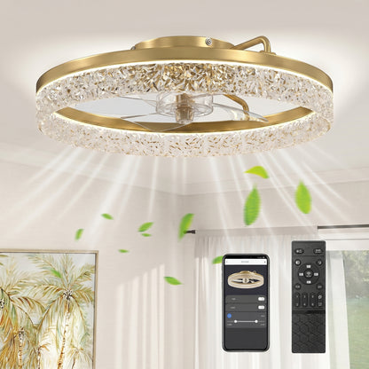 Ceiling Fans with Lights and Remote & App Control, 50 cm Modern LED Ceiling Fan Light with 3 Colour Temperatures, 6 Speed, Timer, Dimmable, Quiet Reversible DC Motor, for Bedroom, Study, Gold