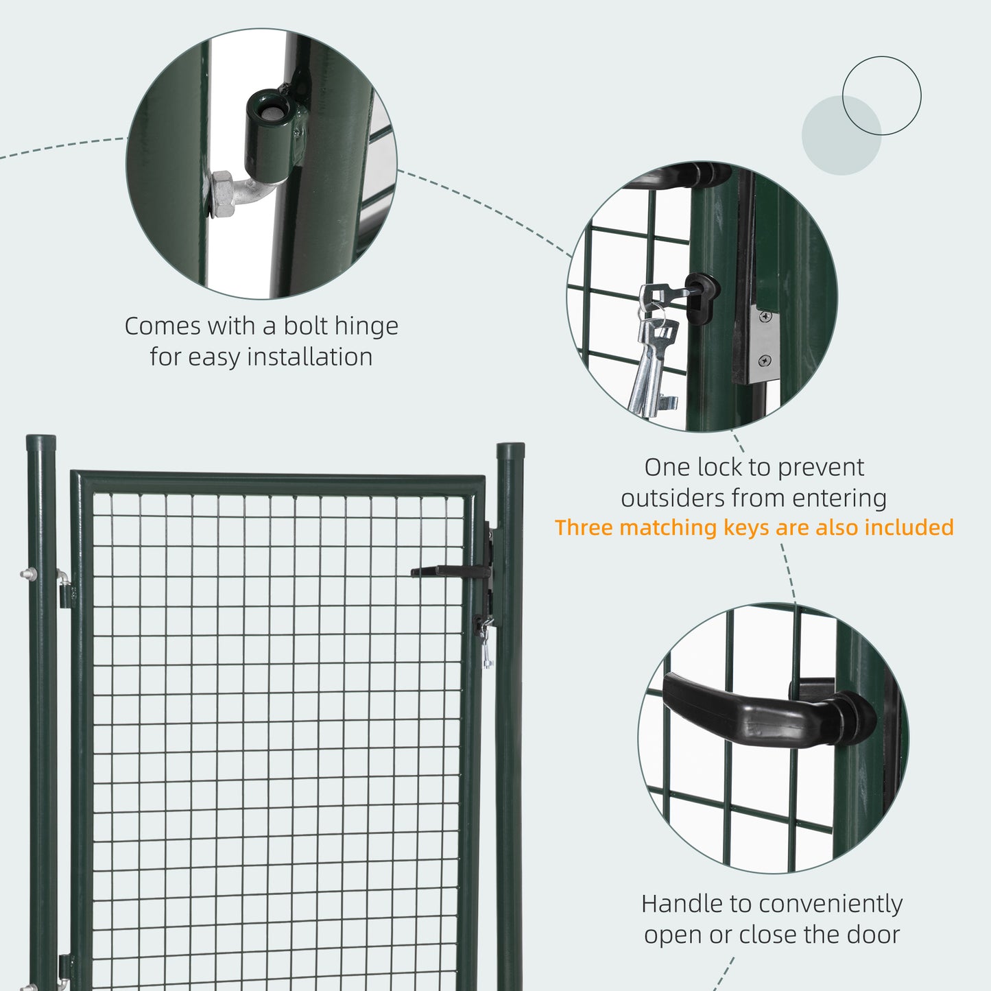 Steel Garden Gate Security Barrier Mesh Fence w/ Lock, 97cm x 150 cm