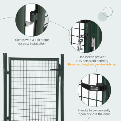 Steel Garden Gate Security Barrier Mesh Fence w/ Lock, 97cm x 150 cm