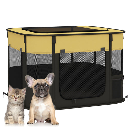 Portable Dog Pen for Puppies, Rabbits, Kittens, Guinea Pigs - Yellow