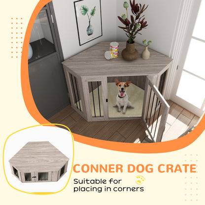 Dog Crate Furniture for Large Dogs w/ Cushion, Door - Walnut Brown