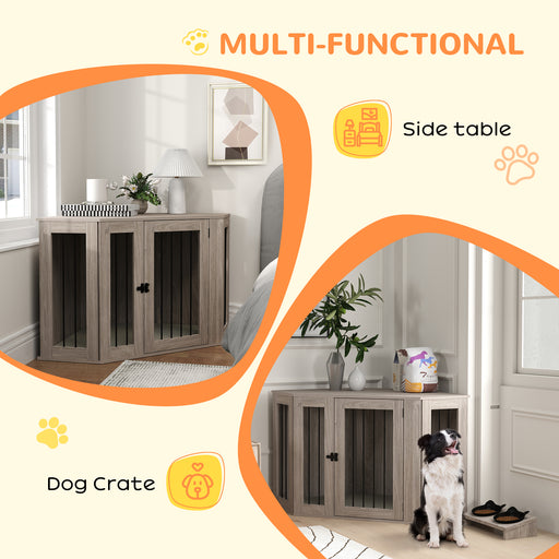 Dog Crate Furniture for Large Dogs w/ Cushion, Door - Walnut Brown