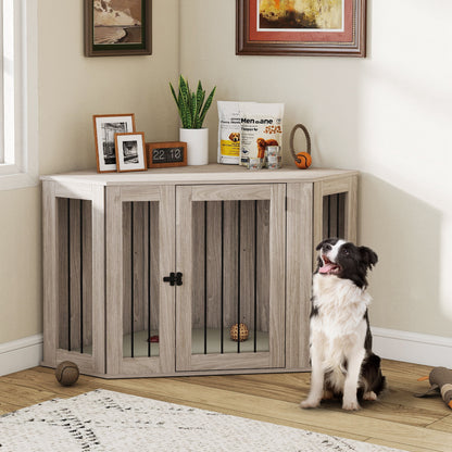 Dog Crate Furniture for Large Dogs w/ Cushion, Door - Walnut Brown