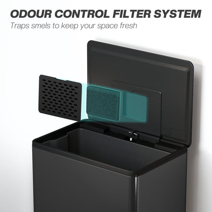 45L Kitchen Bin, Pedal Bin with Soft-Close Lid, Removable Bucket