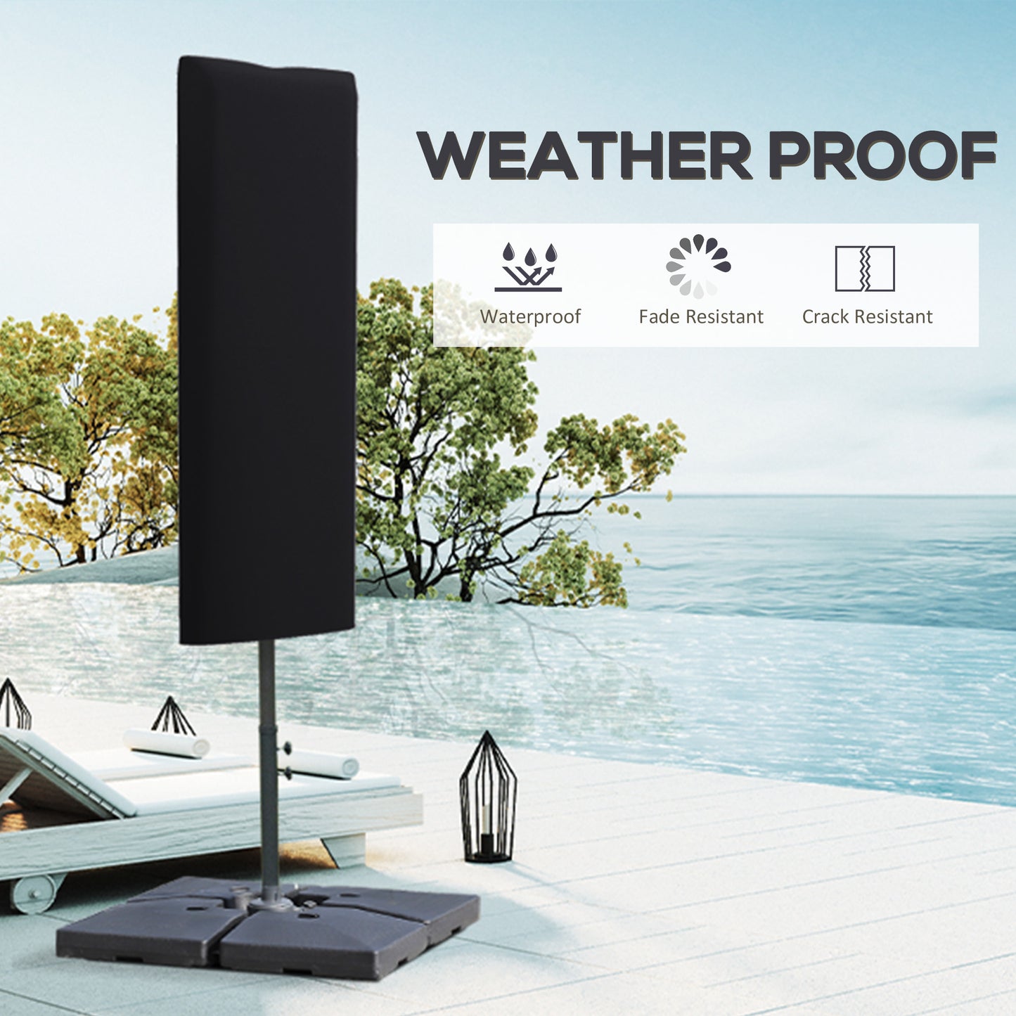 Garden Parasol Cover for 2-4m Outdoor Umbrella Protector w/ Rod, Zipper