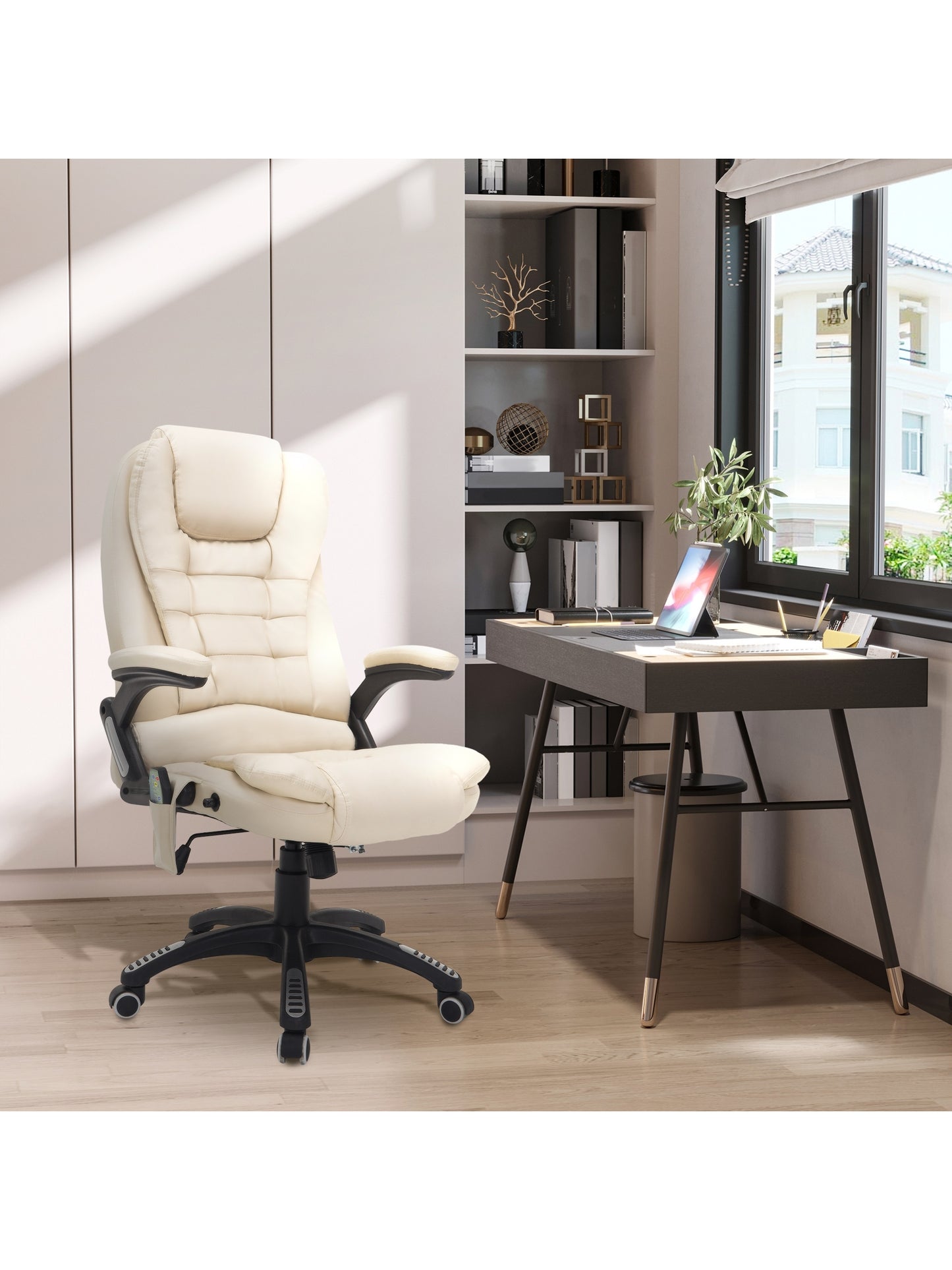 Heated Vibrating Massage Office Chair with Reclining Function, Beige