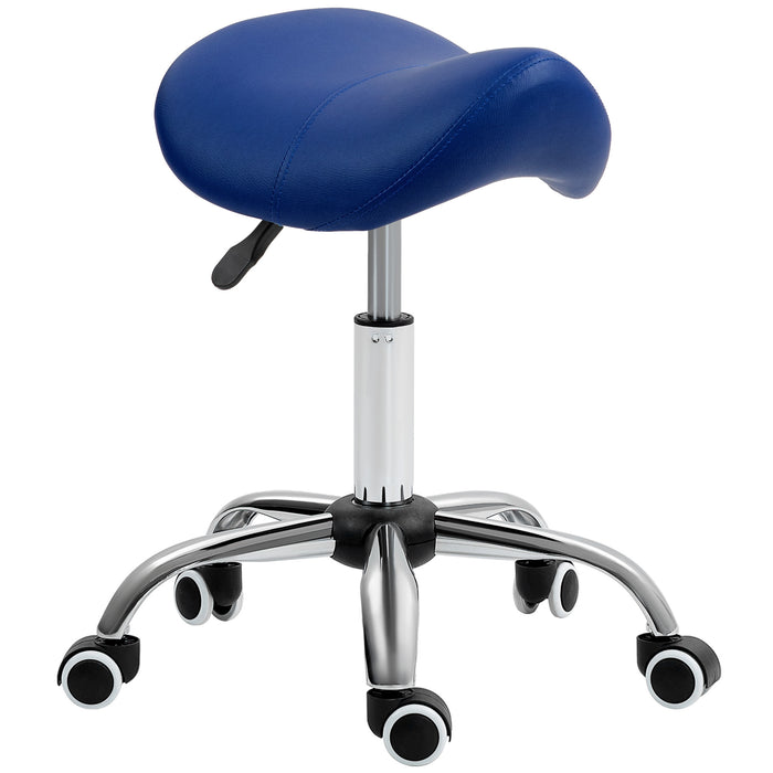 PU Leather Saddle Stool w/ Moulded Padded Seat Adjustable Height Blue