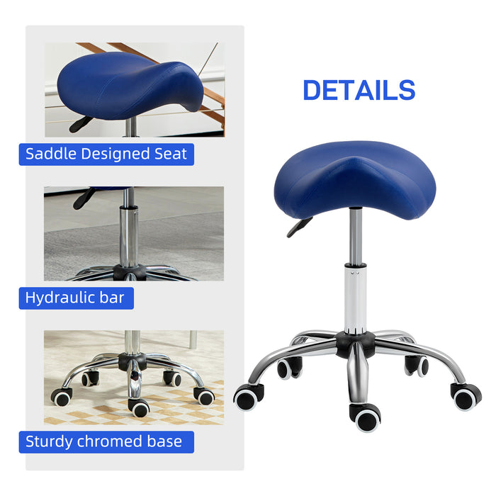 PU Leather Saddle Stool w/ Moulded Padded Seat Adjustable Height Blue