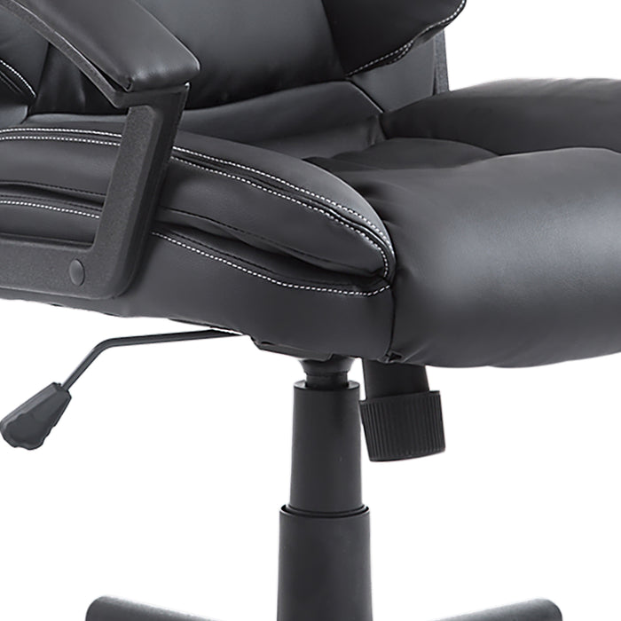 Swivel Executive Office Chair Mid Back Faux Leather Computer Desk Chair for Home with Double-Tier Padding, Arm, Wheels, Black