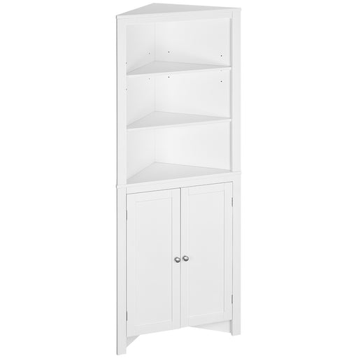 kleankin Triangle Bathroom Cabinet, Corner Bathroom Storage Unit with Cupboard and 3-Tier Shelves, Free Standing, White